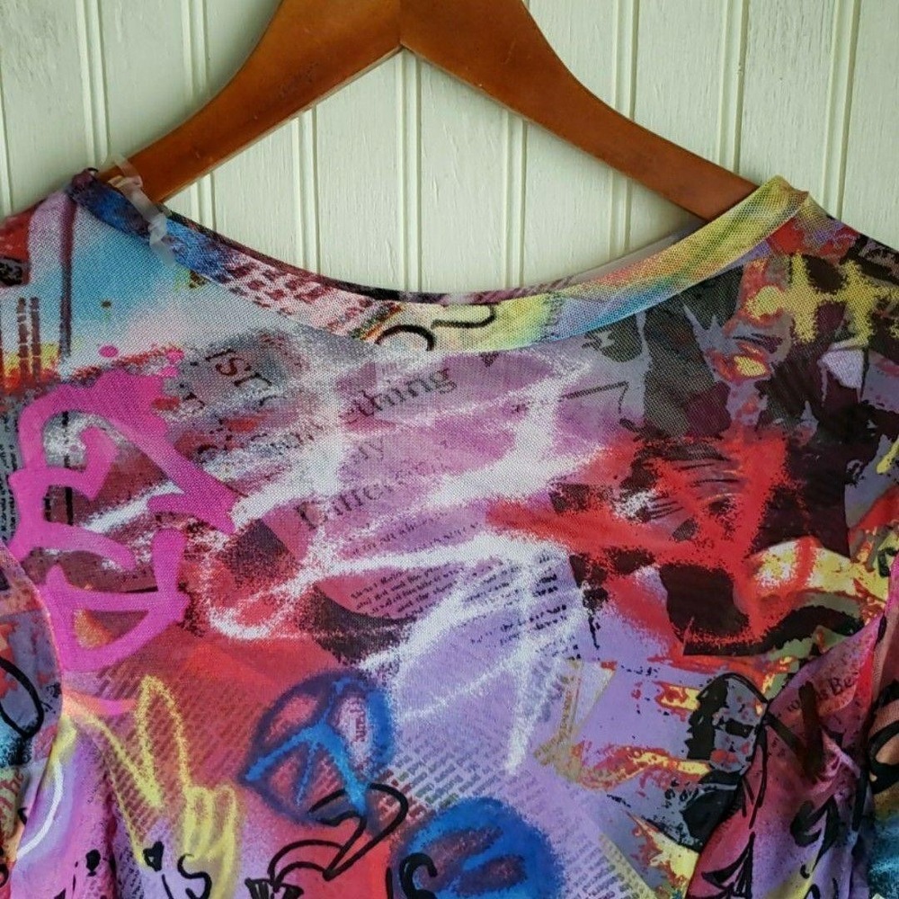 NYC T Shirt Dress Womens Medium Multicolor Graffiti Short Sleeve Scoop Neck